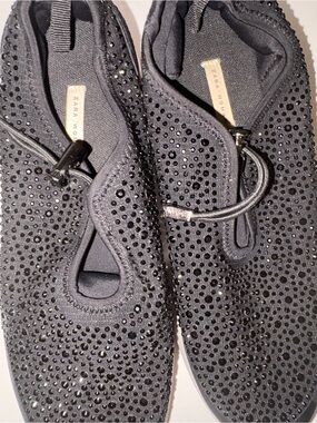 Zara Black Crystal-Studded Slip-On Sneakers